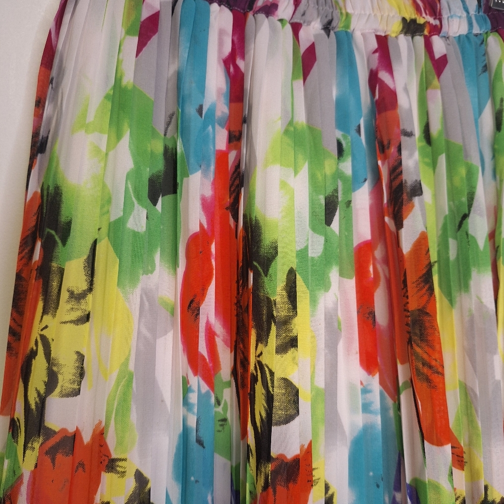 Mix Nouveau Multicolor Floral Pleated Maxi Skirt Size Med